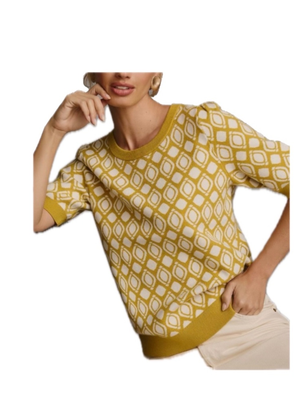 Maeve by Anthropologie Geometric Short Sleeve Sweater – Size L